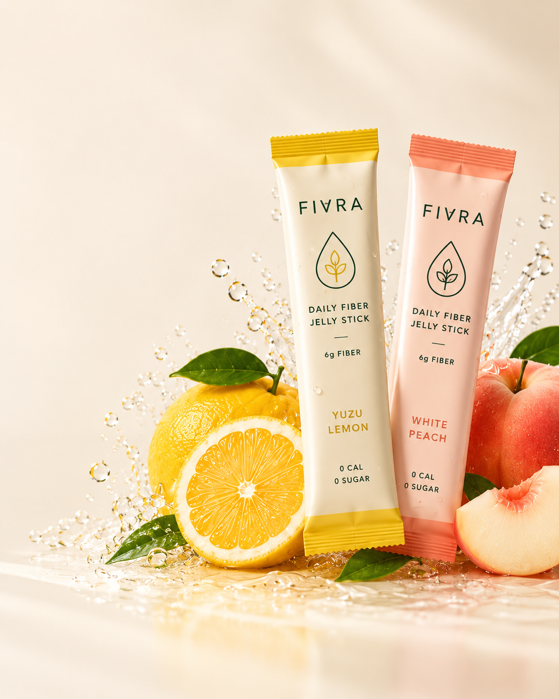 FIVRA Yuzu Lemon and White Peach fiber jelly sticks